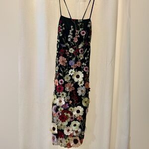 Lulu's Black Slip Dress with Pastel Floral Embroidery